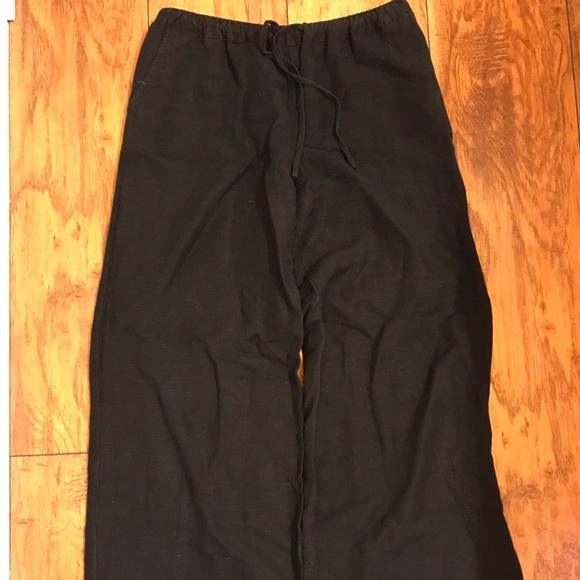 Black wide leg linen trousers - Picture 1 of 1